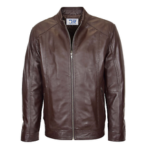 DR153 Men&#39;s Casual Biker Leather Jacket Brown - £123.07 GBP