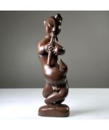 Vintage 12&quot; Tall Hand Carved Solid Ebony Wood Carving Flute Player Brown... - $760.27 MXN
