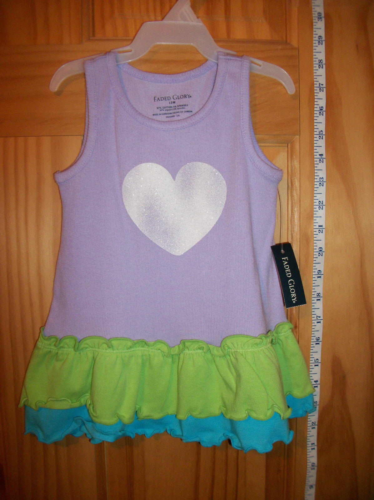 Faded Glory Baby Clothes 12M Infant Ruffle Dress Purple Heart Design Girl Outfit - £9.70 GBP