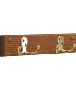 2 Double Prong Hook Rail/Coat Rack Made Of Medium Oak, Brass, And Wood M... - £35.53 GBP