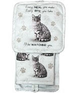 Tabby Cat Silver 3-Piece Kitchen Set - Oven Mitt, Pot Holder &amp; Kitchen T... - $446.76 MXN