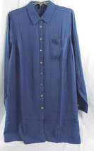 Womens Button Down Blouse Extra Long Bigshirt in Slate Blue Long Sleeves... - £16.98 GBP
