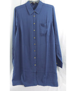 Womens Button Down Blouse Extra Long Bigshirt in Slate Blue Long Sleeves... - £16.97 GBP