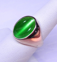 Natural Green Cats Eye Men Ring Oval Gemstone Ring Gift For Men Jewelry Ring  - £49.16 GBP