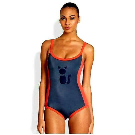 MARC JACOBS 1 PC MAILLOT SWIMSUIT MATTIE CAT SPORTIF BACK ZIP BLUE RED $... - $59.99