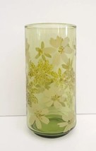 Vintage Retro 1960s Green Daisy Flower Juice Glass Floral Avocado Green - £10.11 GBP