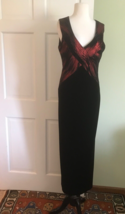 Joseph Ribkoff Couture Dress Maxi Black Velvet Red Metallic V Neck 8 - £34.31 GBP