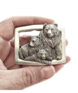 Sterling silver belt buckle bear family design blackened .925 stamped - €325,66 EUR