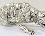 Heavy Silver Tone Crouching Lion 13&quot; Long Sculpture - $68.31