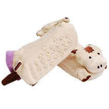 2 Pairs Baby Socks Cotton Anti-skidding Infant Socks 0-12 Months(Khaki Cattle) image 2