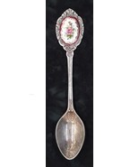 Pink Rose Cameo Collectible Silver Plated Spoon - Korea - £5.49 GBP