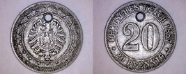 1887-D German Empire 20 Pfennig World Coin - Germany - Holed - $24.99