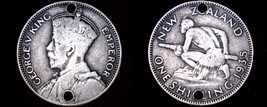 1935 New Zealand 1 Shilling World Silver Coin - Holed - $14.99