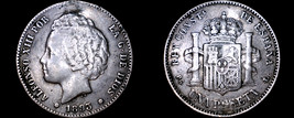 1893(93)-PG L Spanish 1 Peseta World Silver Coin - Spain - Plugged - $124.99