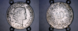 1904 Swiss 10 Rappen World Coin - Switzerland - Looped - $4.99