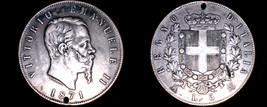 1871-M BN Italian 5 Lire World Silver Coin - Italy - Holed - $99.99
