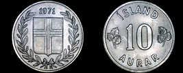 1971 Icelandic 10 Aurar World Coin - Iceland - $2.99