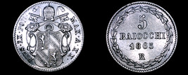 1865-XXR Italian States Papal States 5 Baiocchi World Silver Coin - Bent - £64.25 GBP