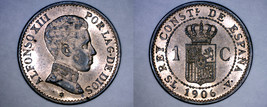 1906(6) Spanish 1 Centimo World Coin - Spain - $21.99