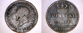 1819 Italian States Naples 5 Tornesi World Coin - Italy - $34.99