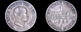 1865-A German States Prussia 1 Groschen World Silver Coin -  Germany - £35.96 GBP