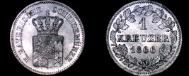 1866 German States Bavaria 1 Kreuzer World Silver Coin - £31.96 GBP