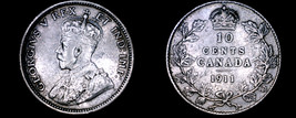 1911 Canada 10 Cent World Silver Coin - Canada - George V - £23.72 GBP