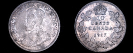 1917 Canada 10 Cent World Silver Coin - Canada - George V - £32.16 GBP