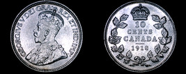 1918 Canada 10 Cent World Silver Coin - Canada - George V - £63.92 GBP