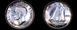 1945 Canada 10 Cent World Silver Coin - Canada - George VI - £32.06 GBP