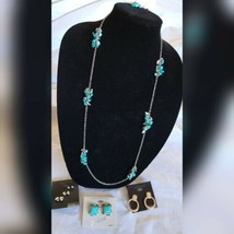 Fashion Jewelry Turquoise Silver Tones Earrings Necklace Set Holiday Gift - £19.15 GBP