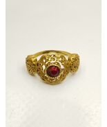 Vintage Gold-Tone Filigree Ring With Clear Round Stone – Size 7 – Antiqu... - $70.07 CAD