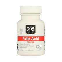 365 Whole Foods Supplements, Folic Acid 800 mcg, 250 Vegan Tablets - $27.89