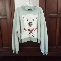 Miss Chievous Sequin Polar Bear Sweatshirt Furry Cozy Teddy Top Plus Siz... - $43.69