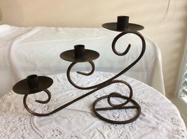 Scroll Iron Triple Taper Candle Holder Black With Copper Tone - $12.50