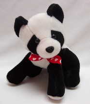 Kellytoy Cute Little Panda Bear W/ Red Hearts Bow 6&quot; Plush Stuffed Animal Toy - £11.74 GBP