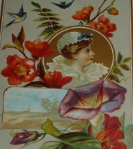 BARGAIN 1800&#39;s Victorian 2-Sided Valentine Card - Girls, Flowers, Fringe... - $8.00
