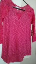 Derek Heart Juniors Pink Hi/Low stretch Burnout 3/4Raglan Sleeve Shirt S... - $8.50
