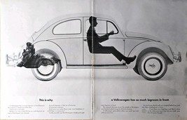 Volkswagen Beetle Dual Ad much legroom 1964 Vintage Print Ad - $205.42 MXN