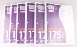 6 Pack of Norcom Notebook paper, wide ruled, 175 sheets - Back To School - $7.98