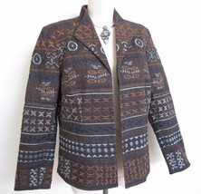 Coldwater Creek Artsy Jacket 12 Embroidered and Beaded Blue Brown Cotton - £8.17 GBP