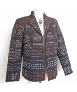 Coldwater Creek Artsy Jacket 12 Embroidered and Beaded Blue Brown Cotton - $10.39