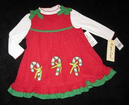 GIRLS 3T - Rare Too -  Candy Canes on Red Corduroy HOLIDAY JUMPER SET - £20.73 GBP