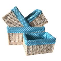 Blue Spotty Lined Wicker Storage Basket - £26.77 GBP+
