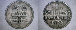 1855-A German States Hamburg 1 Schilling World Silver Coin - £55.94 GBP