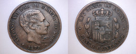 1878 Spanish 5 Centimos World Coin - Spain - $39.99