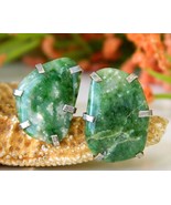 Vintage Polished Natural Green Stone Mens Cufflinks Free Form Toggle - £15.98 GBP