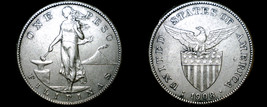 1908-S Philippino 1 Peso World Silver Coin - Philippines U.S. Admin - £47.44 GBP