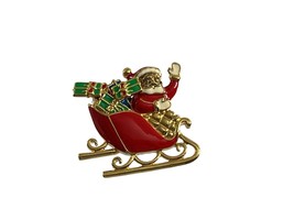 Vtg Avon Christmas Brooch Pin Present Earrings Santa Claus in Sleigh Gold Tone - £9.46 GBP