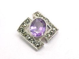 AMETHYST and MARCASITE Vintage PENDANT in STERLING Silver - 4 carat Purp... - £55.36 GBP